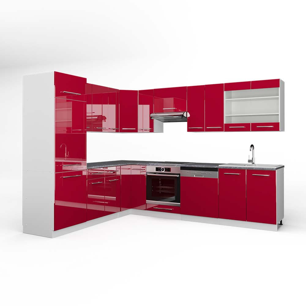ECKKÜCHE Fame-Line Bordeaux Hochglanz/Weiß 227 x 287 cm, AP Anthrazit - Bordeaux/Weiß, Holzwerkstoff (287/81.6/60cm) - Vicco