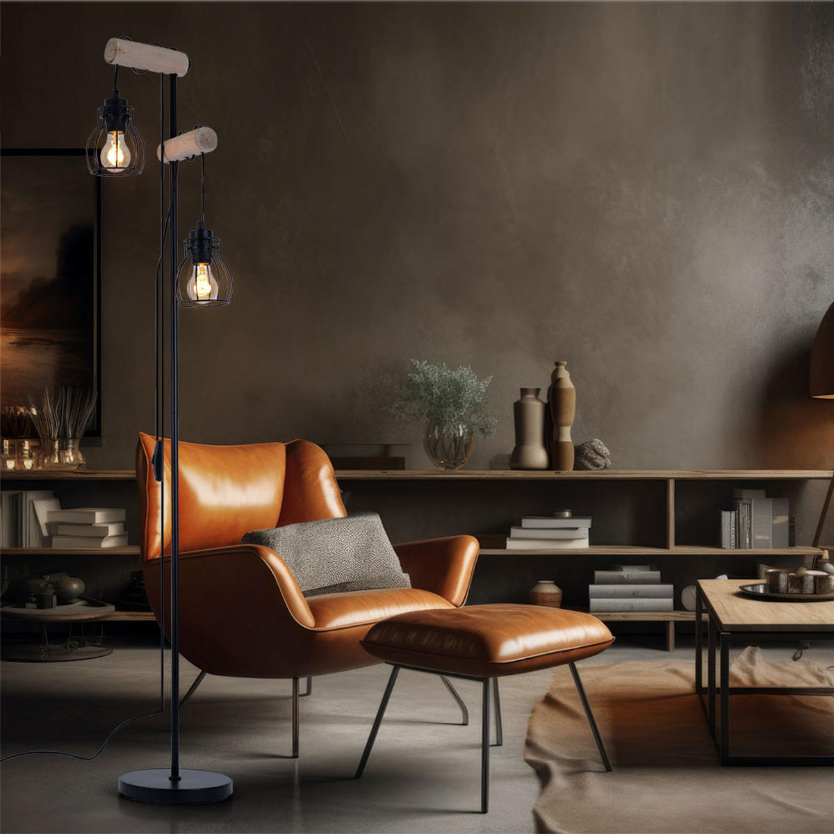 LED STEHLEUCHTE Metall Schwarz Höhenverstellbar - Schwarz, Holz (38.5/23/150cm) - Globo Lighting