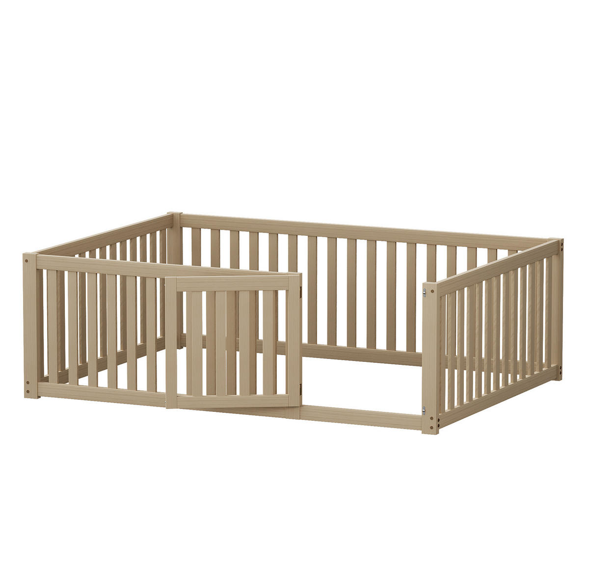 KINDERBETT 140/200 cm aus Kiefernholz mit umlaufendem Zaun und Tür Natur - Naturfarben, Holz (140/200cm) - Modenvie