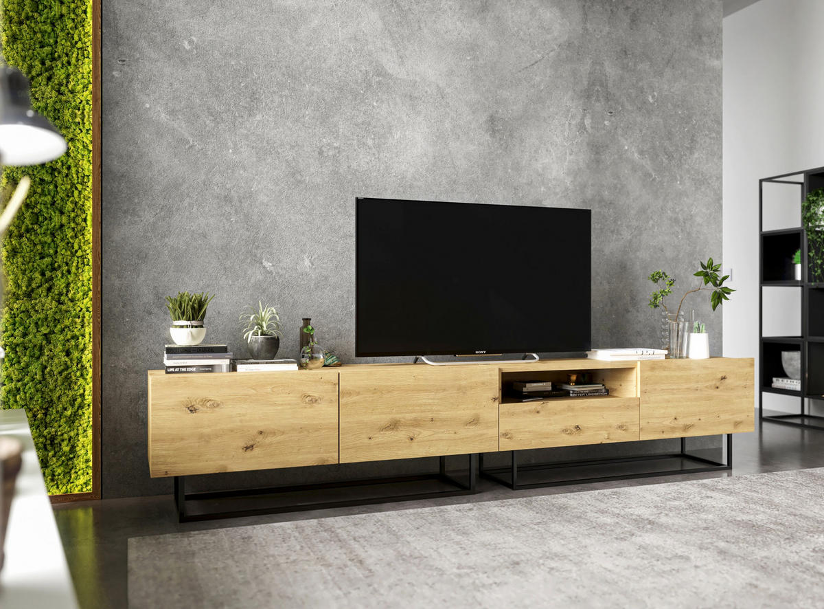 TV-LOWBOARD 2-er Set Enjoy Eiche Artisan Matt Schublade mit Metallrahmen 120 cm - Schwarz/Eiche Artisan, Keramik/Holzwerkstoff (35/240/46cm) - Meble Lindner