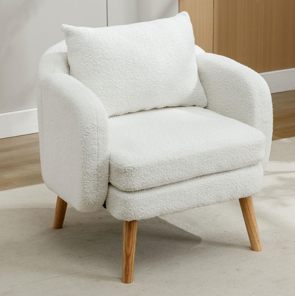 POLSTERSESSEL 71/72/71 cm aus Teddy-Samt in Weiß mit Kissen, bis 150 kg belastbar - Weiß, Textil (72/71/71cm) - BEAOK