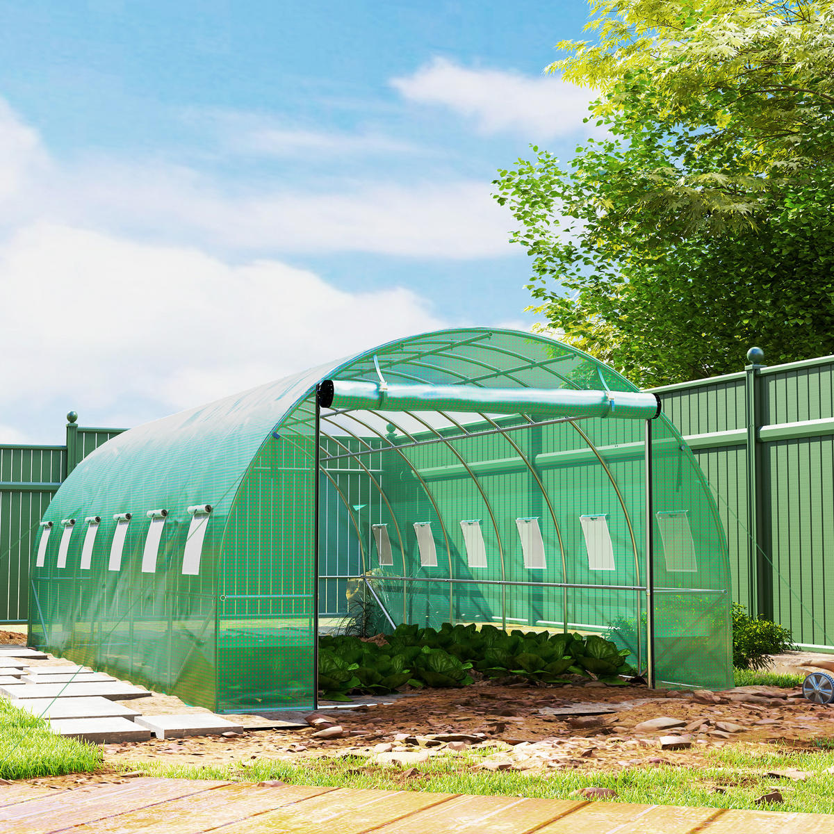 FOLIENTUNNEL, 600L x 300B x 197H cm - Grün, Kunststoff/Metall (300/197/600cm) - Outsunny