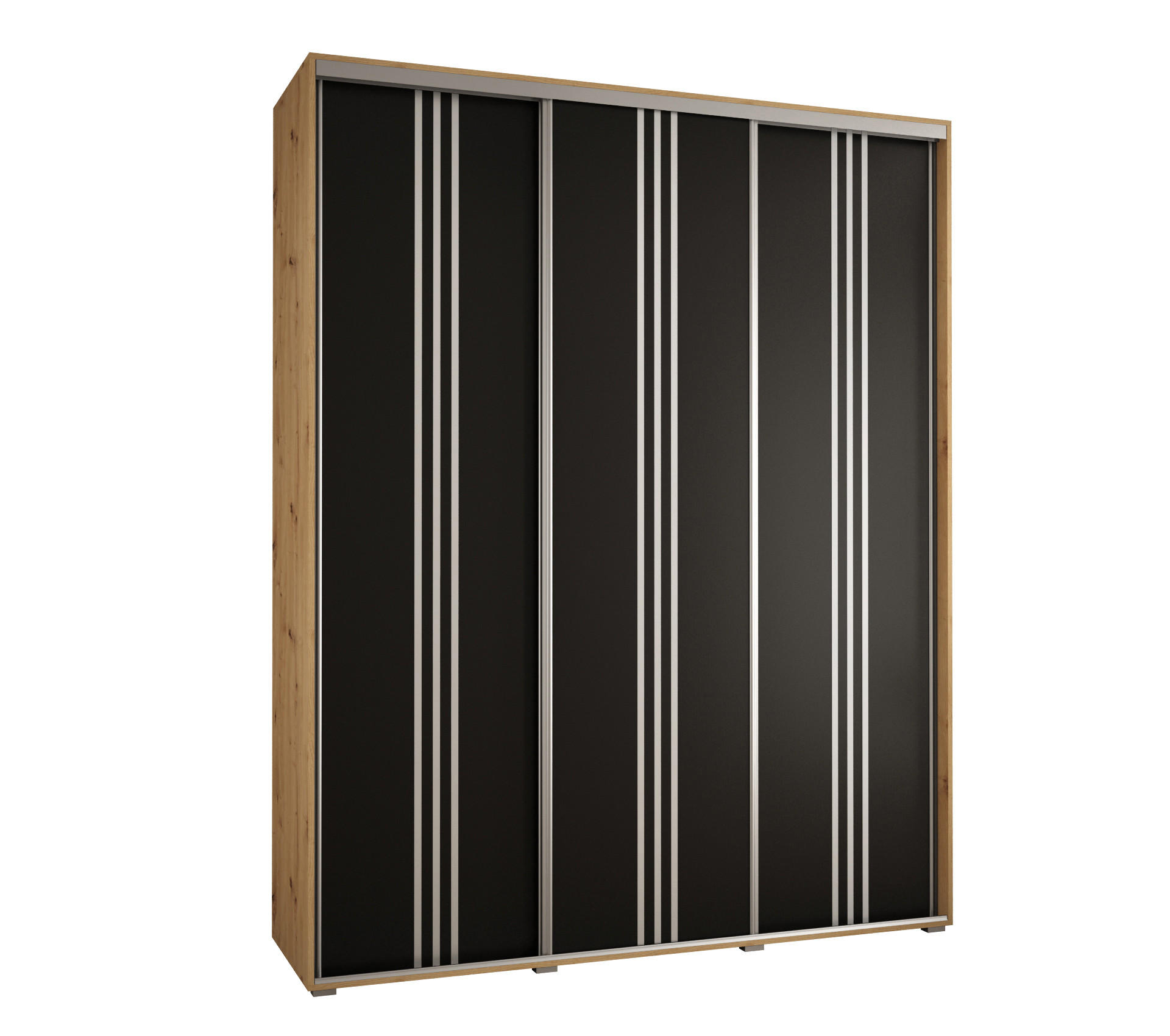 Abiks Möbel Schwebetürenschrank Eiche Artisan, Schwarz, Silber 190x235x45 cm