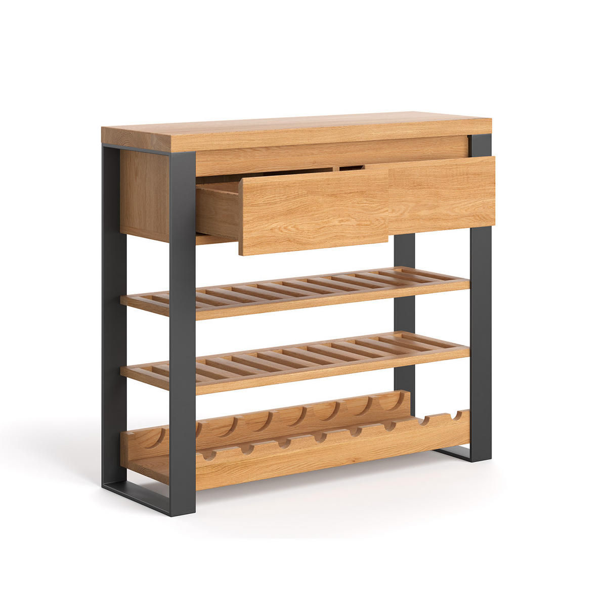 WEINREGAL Colet aus massivem Eichenholz - Eichefarben/Naturfarben, Holz (100/90/34cm) - Danzz