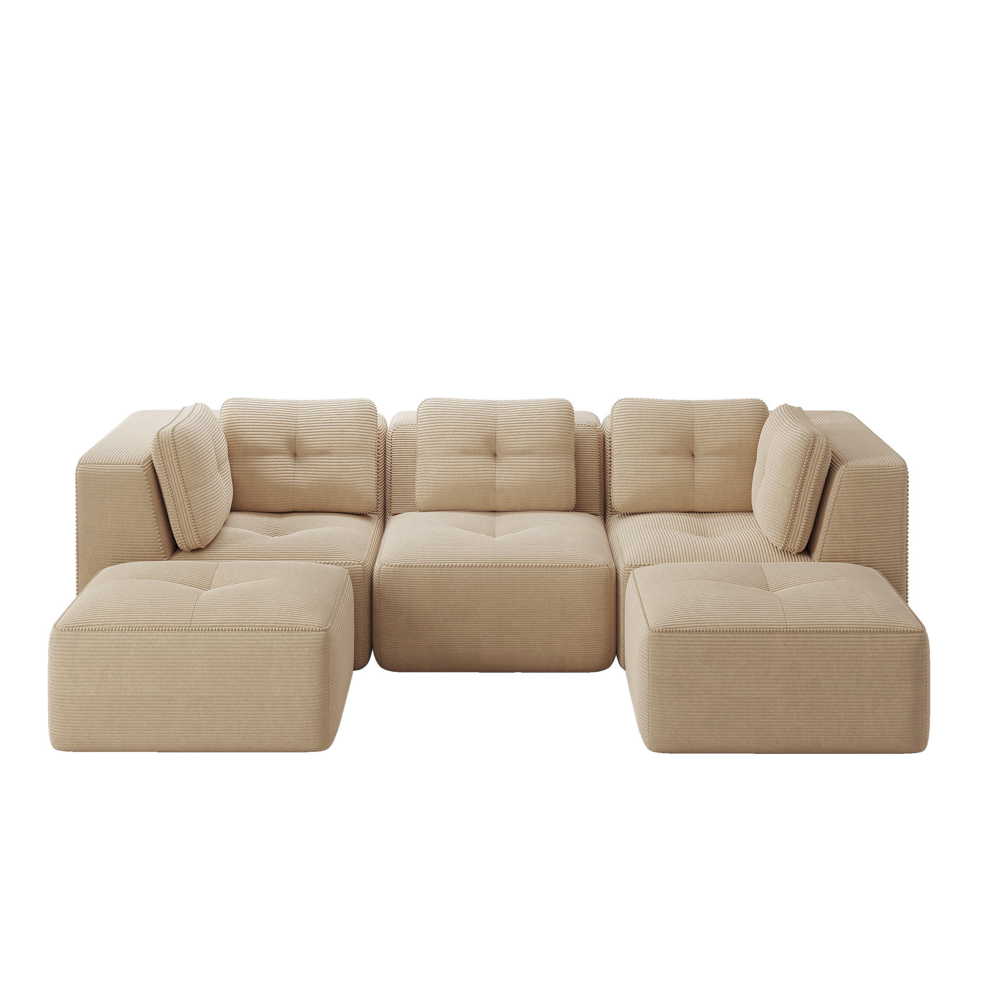 WOHNLANDSCHAFT Beige 297/177/69 cm 3-Sitzer Modular mit Hocker - Beige, Textil (297/69/177cm) - PANGIVO