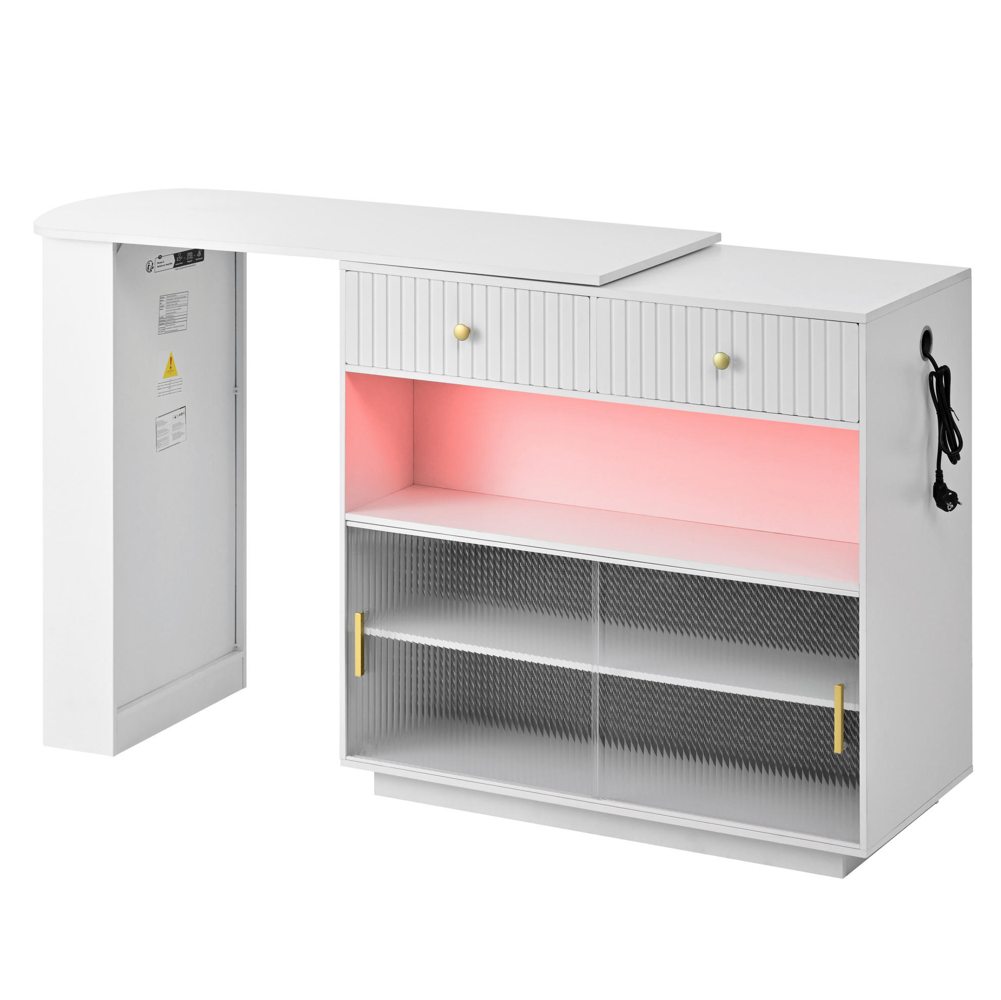 BARTISCH 120/50/95,5 cm in Weiß mit Stauraum, LED und Steckdosen - Weiß, Holzwerkstoff (50/120/95.5cm) - BEAOK