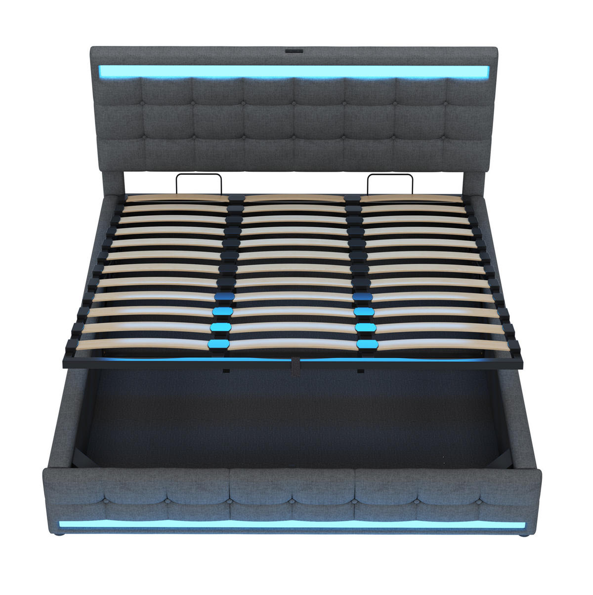 ČALOUNĚNÁ postel 180/200 cm šedá z lněné tkaniny s LED osvětlením a USB - šedá, textil (180/200cm) - OKWISH