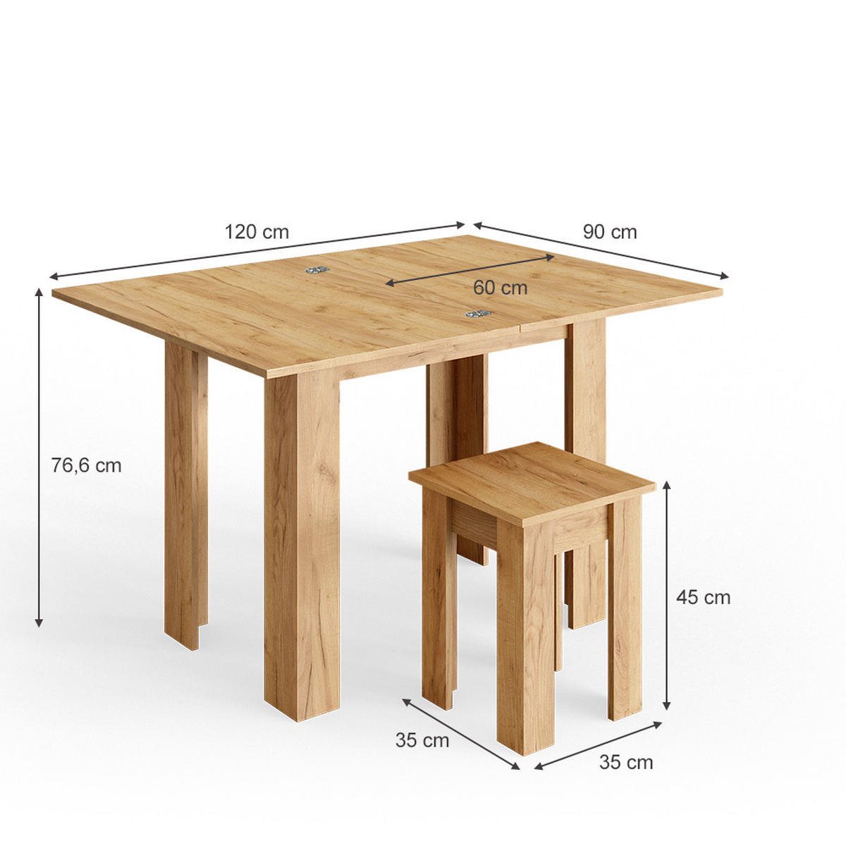 JÍDELNÍ STŮL SE ŽIDLÍ Roman Zlatý mocný dub - medově dubová, kompozitní dřevo (60/76.6/90cm) - Vicco