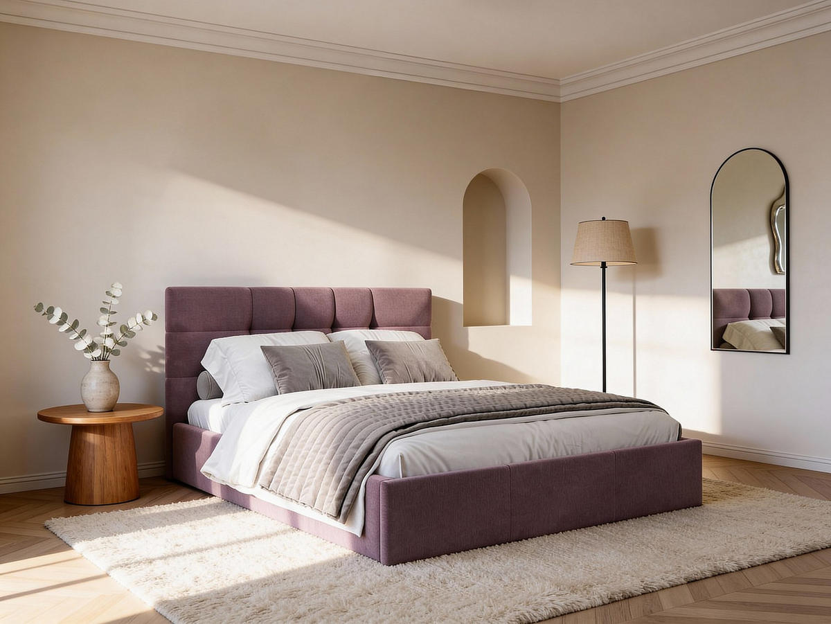 BETT mit Bettkasten - 2 Personen - Stoff - Bordeaux - - Bordeaux, Textil (160/200cm) - Vente-Unique