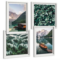 BILDER SET 4er Set - 50x50 cm & 40x60 cm Weißer Rahmen - Nebel auf dem Bergsee, Bootsfahrten, Nebel - Weiß, Kunststoff (50/50cm) - TULUP