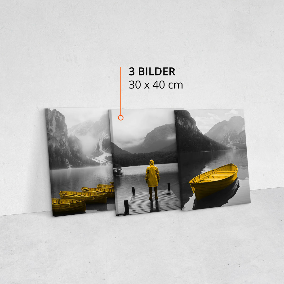 LEINWANDBILDER 3-es Set Bergen Natur 3D - Gelb/Schwarz, Textil (90/40cm) - Muralo