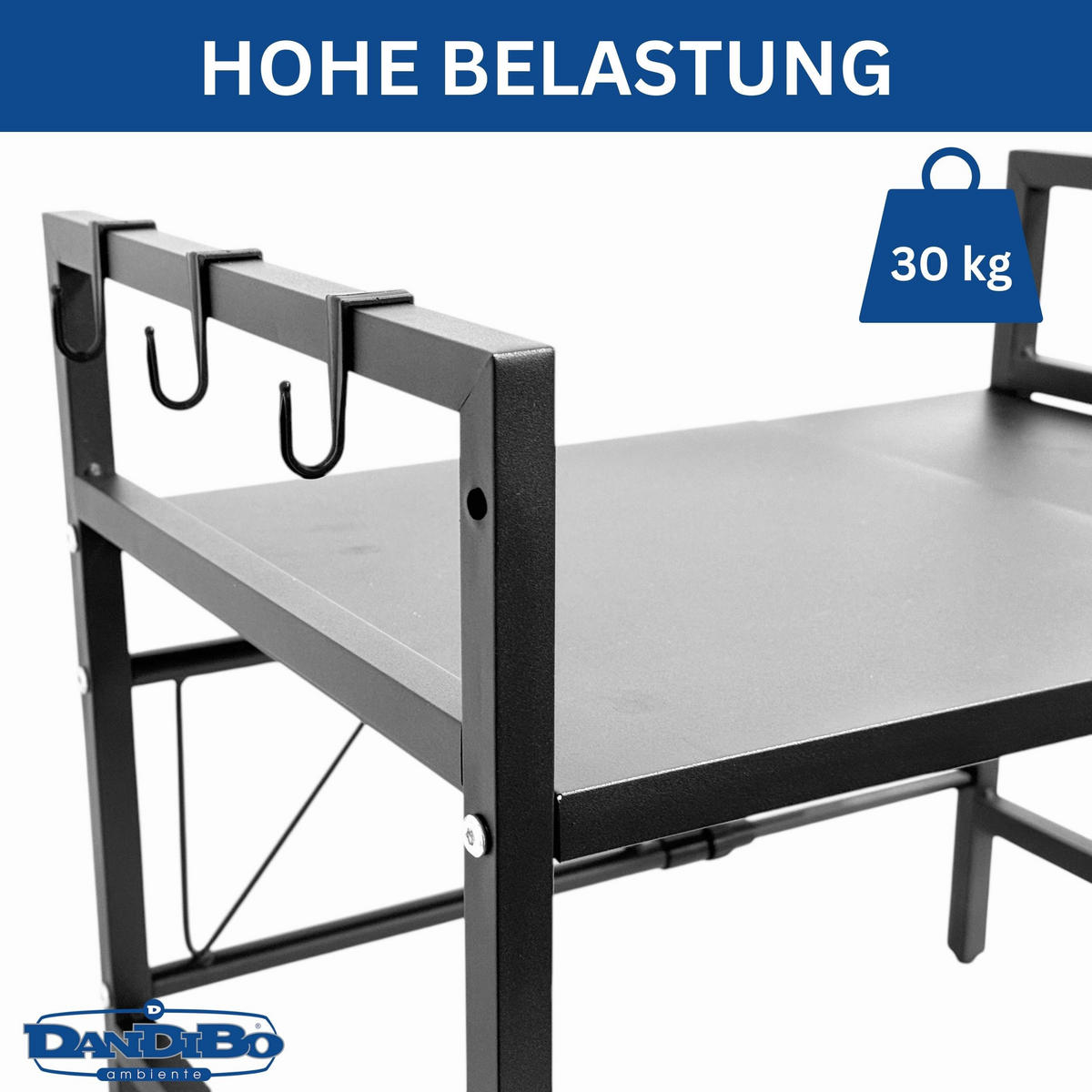 KÜCHENREGAL Erweiterbar 40 - 64 cm Breite Metall - Schwarz, Metall (64/46/36cm) - DanDiBo