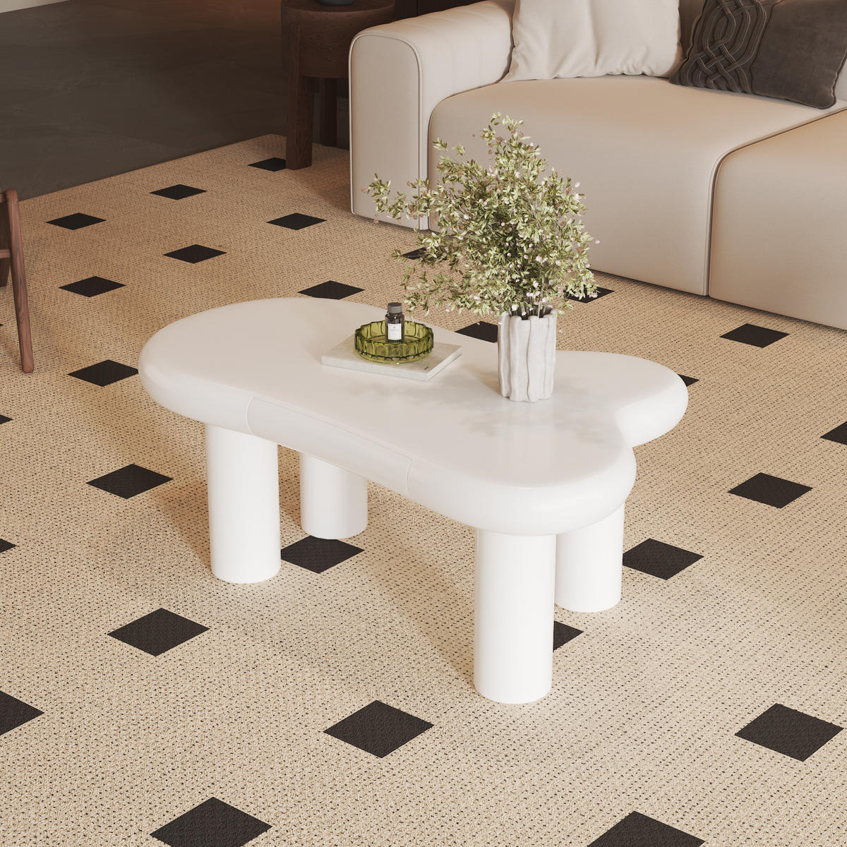 COUCHTISCH Wolkenform LED 16 Farben weiß - Weiß, Holz (65.5/98/40cm) - LEBENLANG