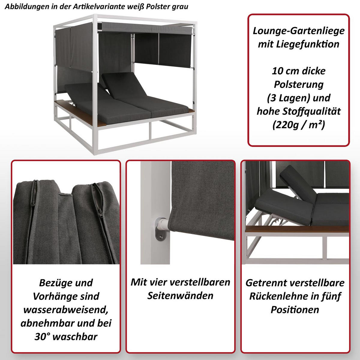 LOUNGE-GARTENLIEGE M63B Anthrazit, Grau - Anthrazit/Grau, Metall (200/200/200cm) - MCW