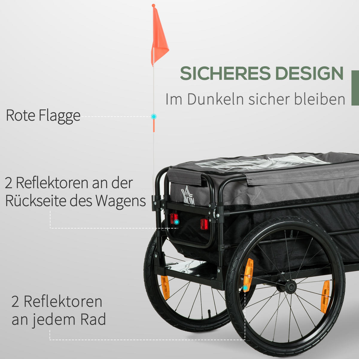FAHRRADANHÄNGER, Oxford, Schwarz/Grau, 130 x 64 x 64/103 cm - Schwarz, Metall (64/103/130cm) - HOMCOM