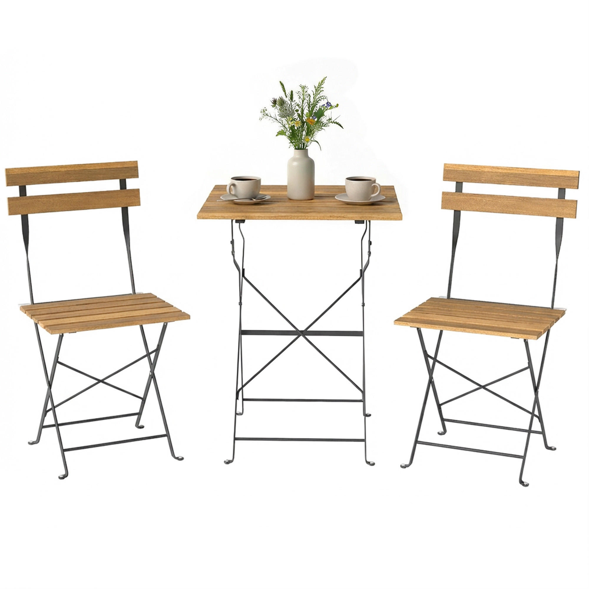 BALKONSET 3-teilig DE-14228 klappbar, Akazienholz Natur - Naturfarben, Metall - ComfortXL