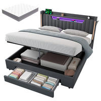 POLSTERBETT 160×200 mit Matratze, Bettkasten, Schubladen und LED Beleuchtung,Samtbezug, in Grau - Grau, Holzwerkstoff/Textil (160/200cm) - STILVORA