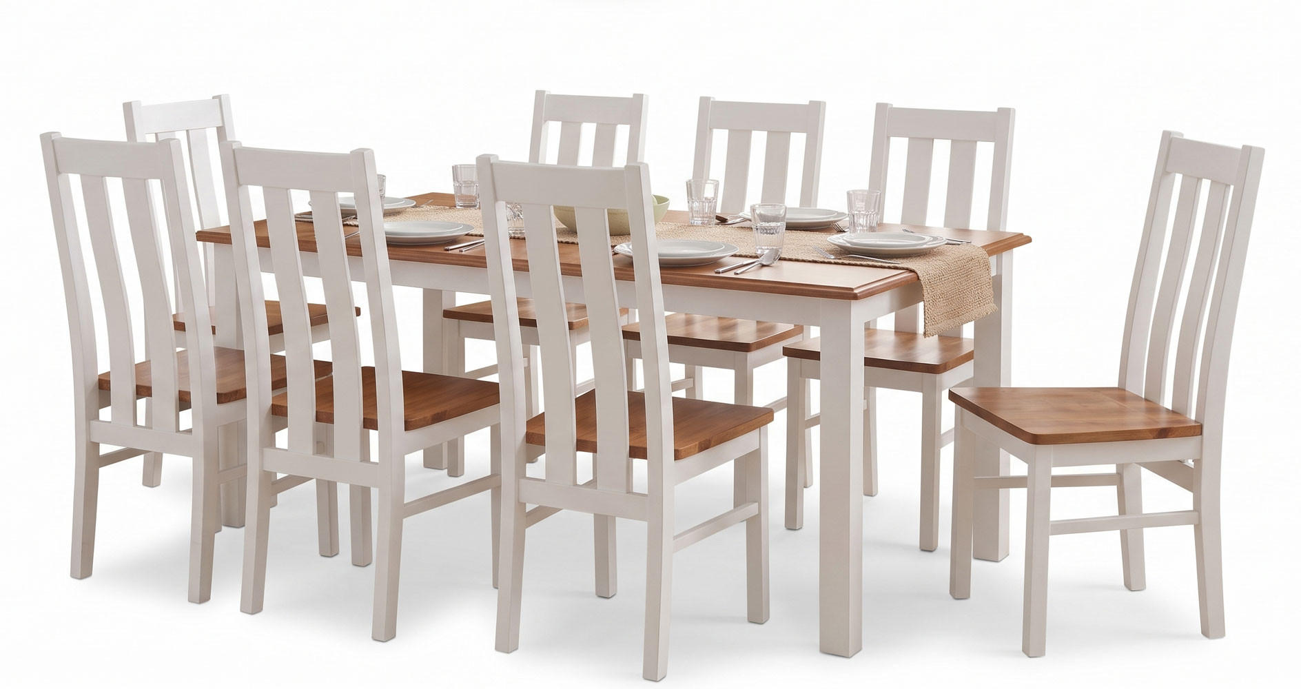 ESSZIMMER-SET Belluno Elegante 9-tlg Kiefer Weiß / Gebeizt Eiche 150-197 / 93 / 96cm - Eichefarben/Weiß, Holz (197/96/93cm) - Feldmann-Wohnen