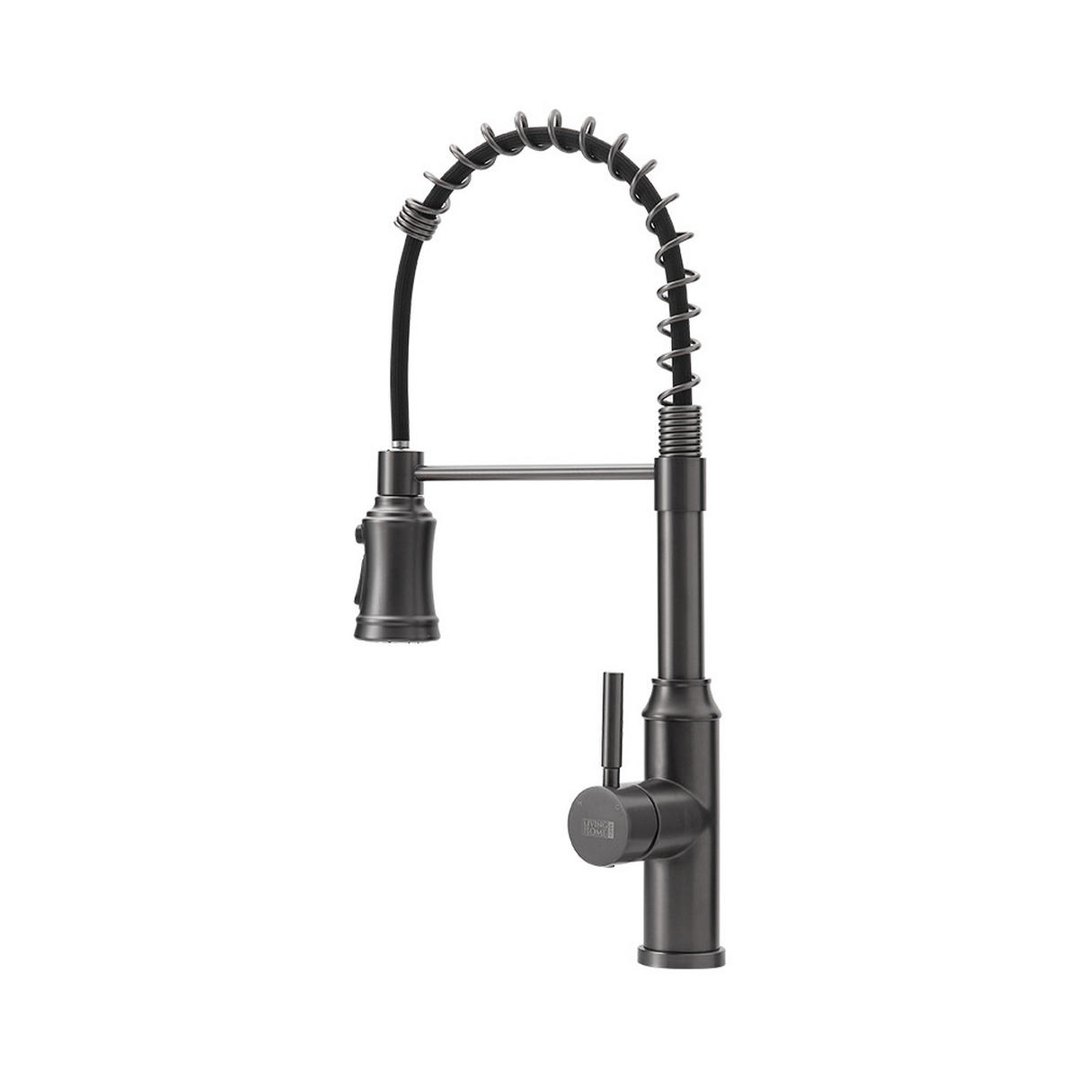 KÜCHENARMATUR aus 304 Edelstahl in Grau Ausziehbar Federbrause Einhandgriff Hochbogen-Auslauf Höhe der Armatur: 53 cm - Grau, Metall (24/53/5.5cm) - Livingandhome
