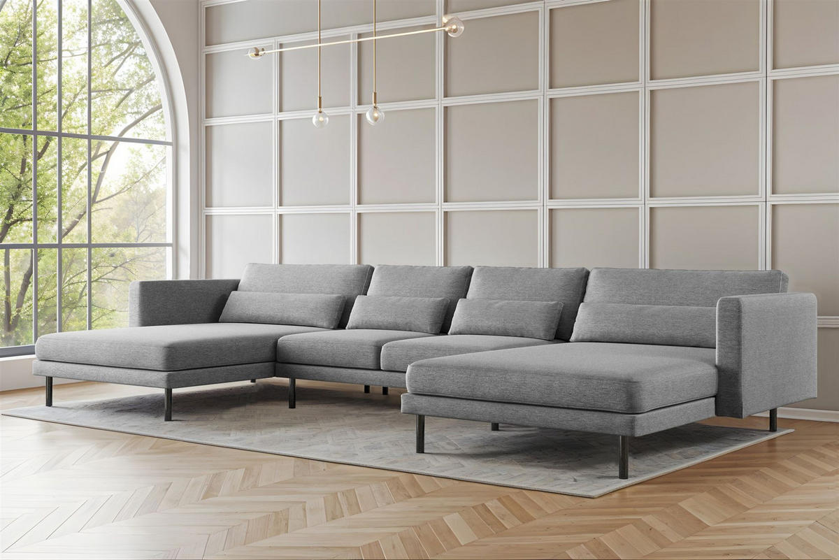 WOHNLANDSCHAFT Agada In Verita - Hellgrau, Holzwerkstoff/Textil (391/83/174cm) - Fun Möbel