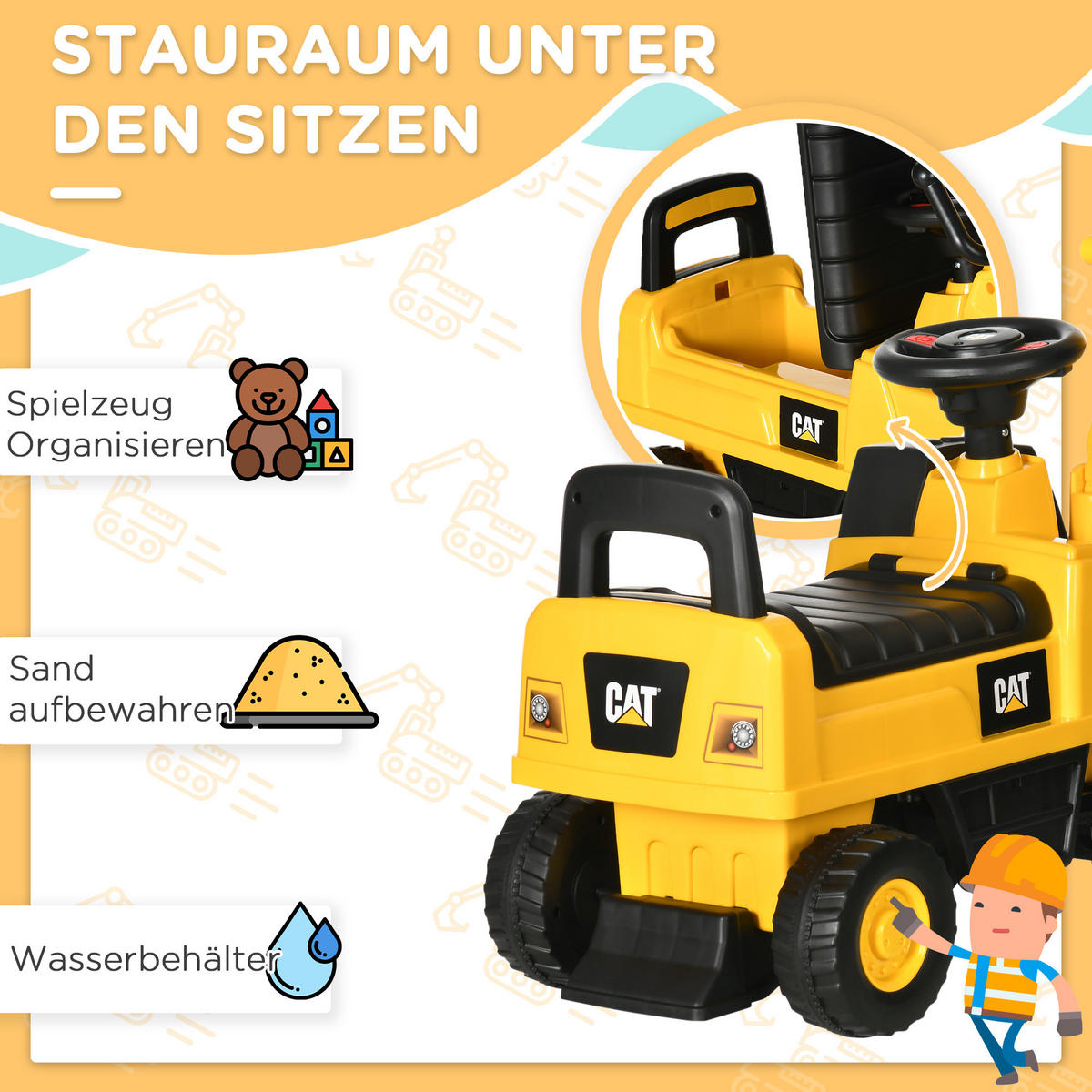 KINDER RUTSCHAUTO, Gelb, PP+ Metall - Gelb, Kunststoff (85/27.5/47.5cm) - HOMCOM