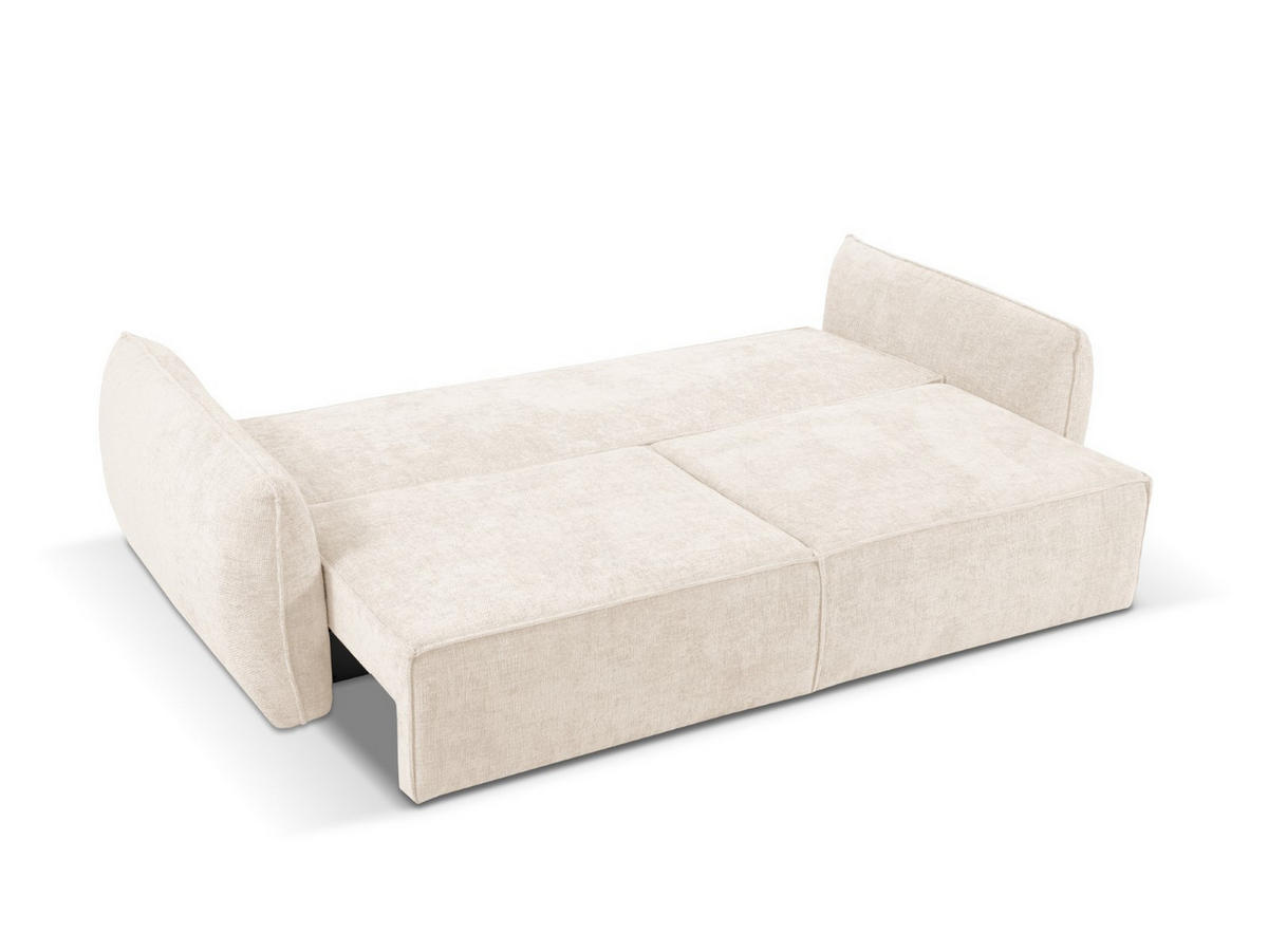 AUSKLAPPBARES-SOFA mit Bettkasten Kaelle aus Chenille-Stoff leichtes beige 3 Sitzplätze - Creme, Textil (97/91/244cm) - Micadoni