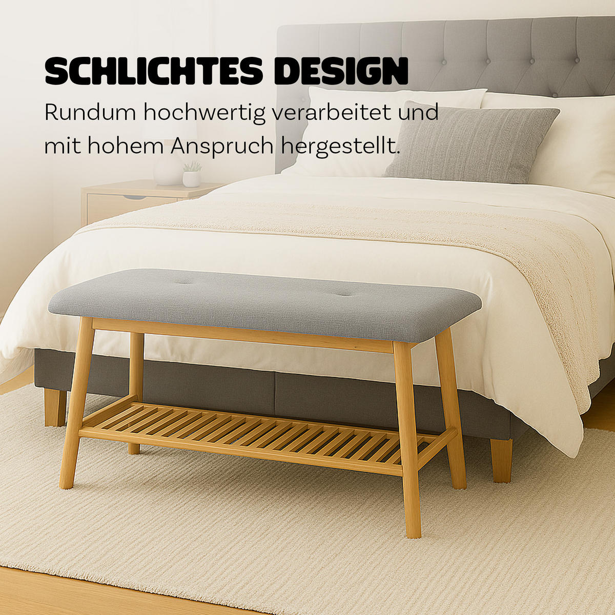 SCHUHBANK Bambus 100x30x44 cm - Hellbraun/Grau, Bambusholz/Textil (100/44/30cm)