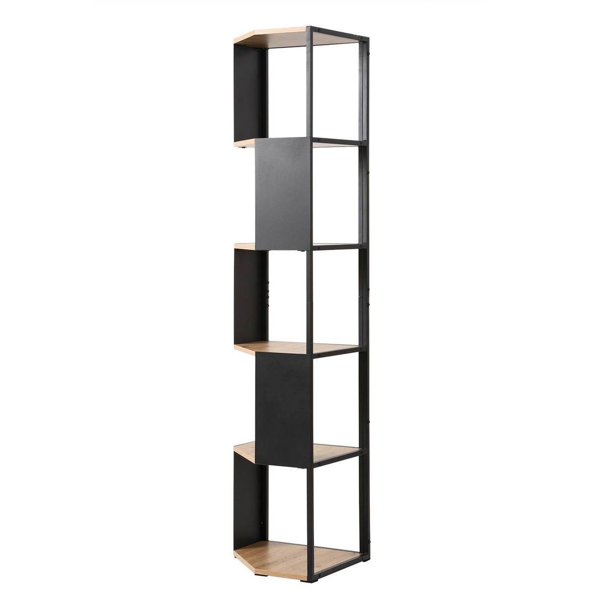ECKREGAL mit 5 Ebenen und Seiten aus schwarzem Metall 40/172/40 cm - Eschefarben, Holzwerkstoff (40/172/44.5cm) - Calicosy