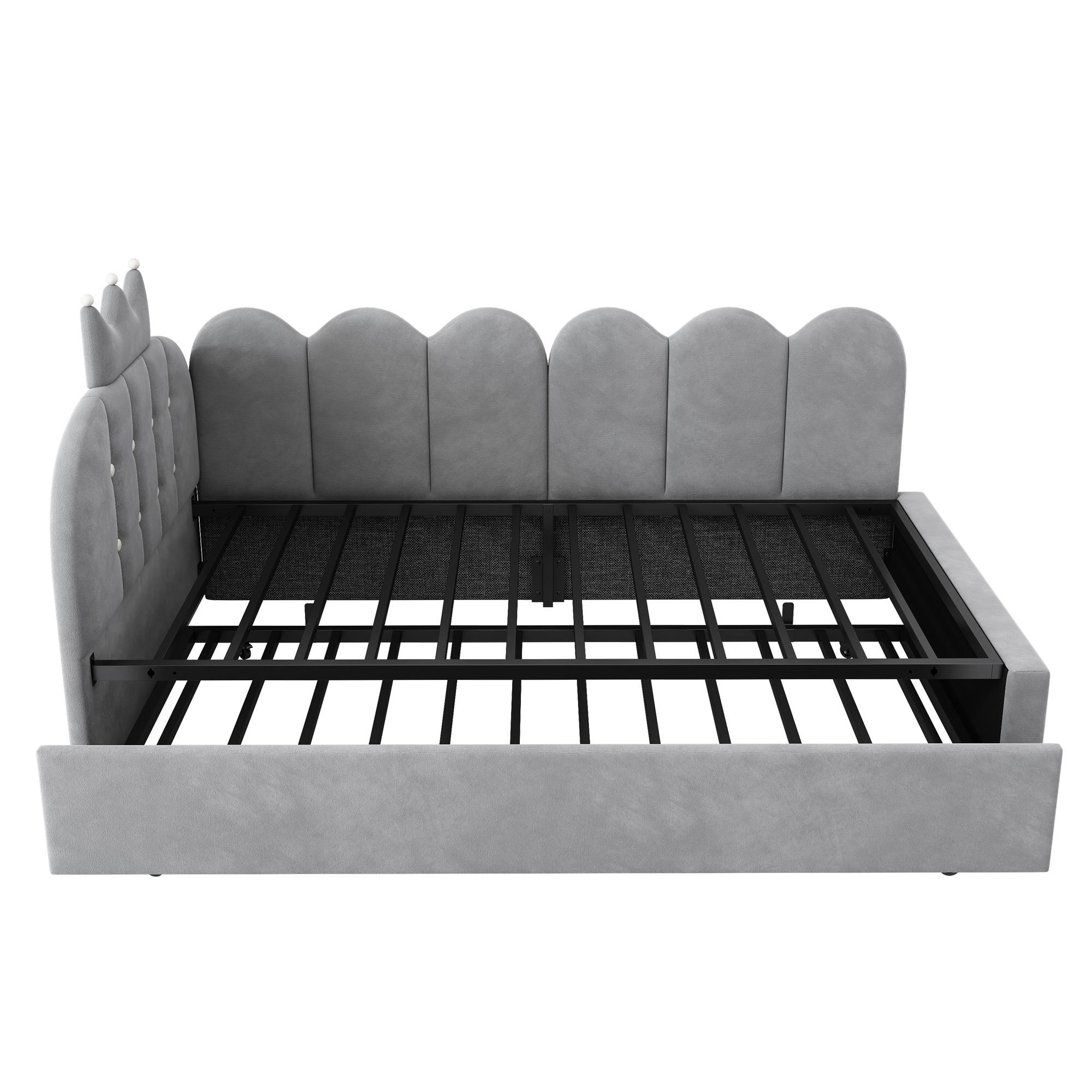 POLSTERBETT 90/200 cm Grau mit Ausziehbett 90/190 cm, ohne Matratze - Grau, Textil (90/200cm) - Oxeza