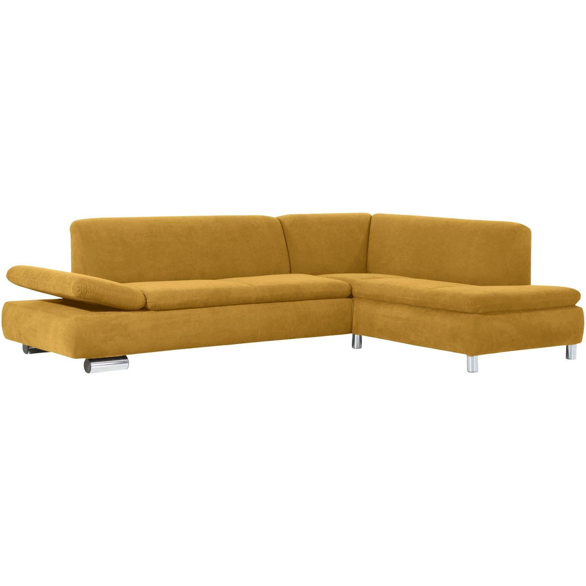ECKSOFA mit Ottomane rechts Kaye Bezug Veloursstoff Metallfuß verchromt / mais - Currygelb, Kunststoff (270/190cm) - 58aufmkessel