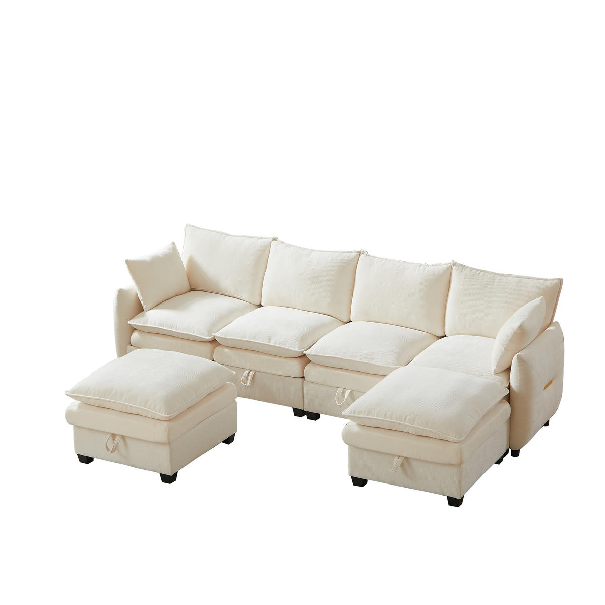WOHNLANDSCHAFT 281/147/89 cm Beige mit 2 Fußhocker - Beige, Textil (281/89/147cm) - Oxeza