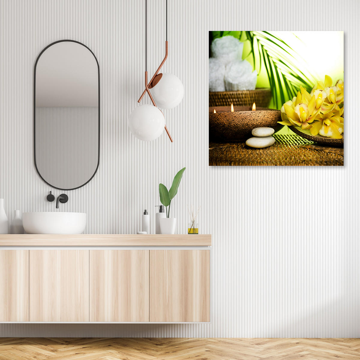 LEINWANDBILD, Zen Blumen Palmen Kerzen Gelb - Gelb, Textil (30/30cm) - Feeby