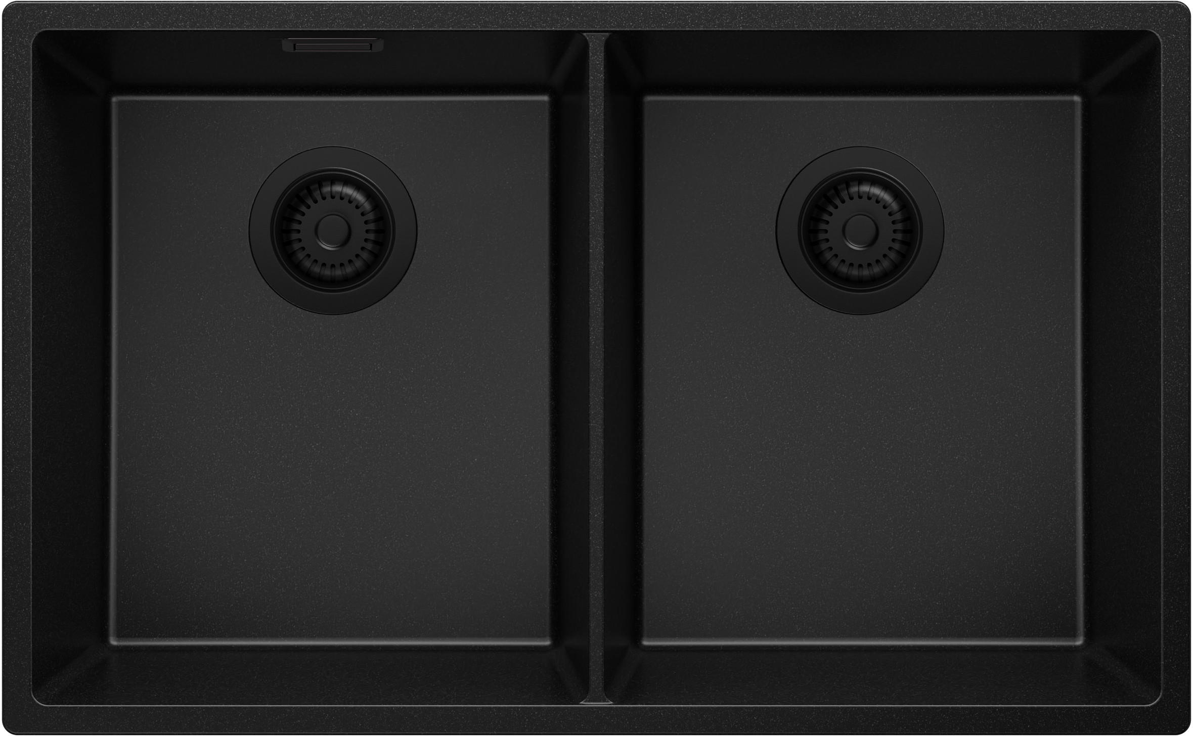 SPÜLBECKEN London Slim Twin, 2-er set Alles Schwarz 76/47 cm 2 Becken + Ablauf-Set ab 80er Unterschrank - Schwarz, Kunststoff (76/20/47cm) - Primagran