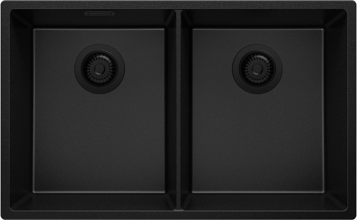 SPÜLBECKEN London Slim Twin, 2-er set Alles Schwarz 76/47 cm 2 Becken + Ablauf-Set ab 80er Unterschrank - Schwarz, Kunststoff (76/20/47cm) - Primagran