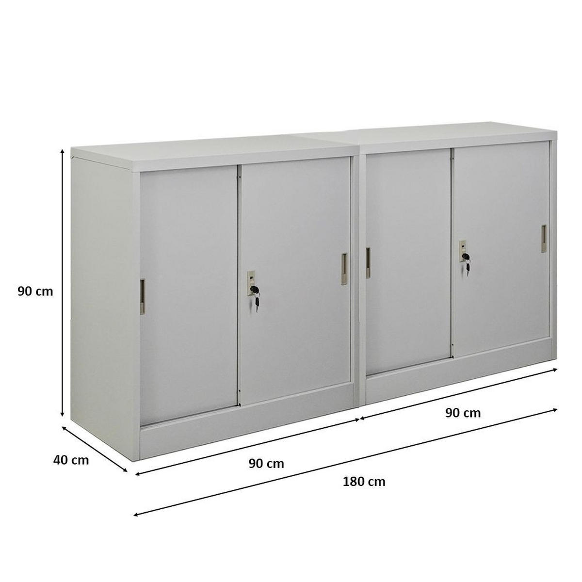AKTENSCHRANK Elephant 2er-Set mit Schiebetüren 90x90x40cm Lichtgrau - Hellgrau, Metall (180/90/40cm) - PROREGAL