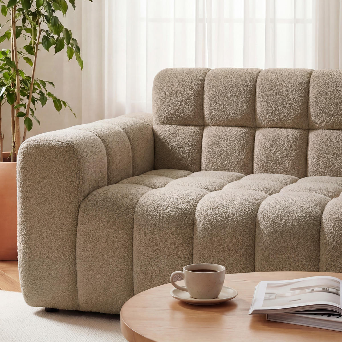 ECKSOFA 250/150 cm in Khaki modular in L Form aus Velours - Braun, Textil (99.9/249.9cm) - BEAOK