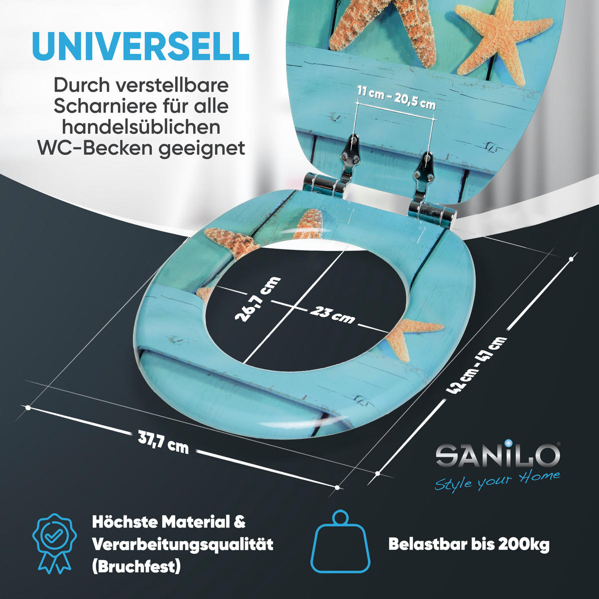WC-SITZ mit Absenkautomatik Starfish - Türkis, Holzwerkstoff (38/6/47cm) - Sanilo