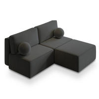 ECKSOFA VARNA M Schwarz Velours-Stoff mit Schlaffunktion - Schwarz, Holz (196/158cm) - MASSENO