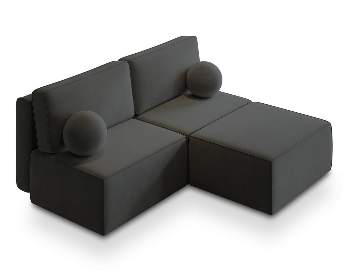 ECKSOFA VARNA M Schwarz Velours-Stoff mit Schlaffunktion - Schwarz, Holz (196/158cm) - MASSENO