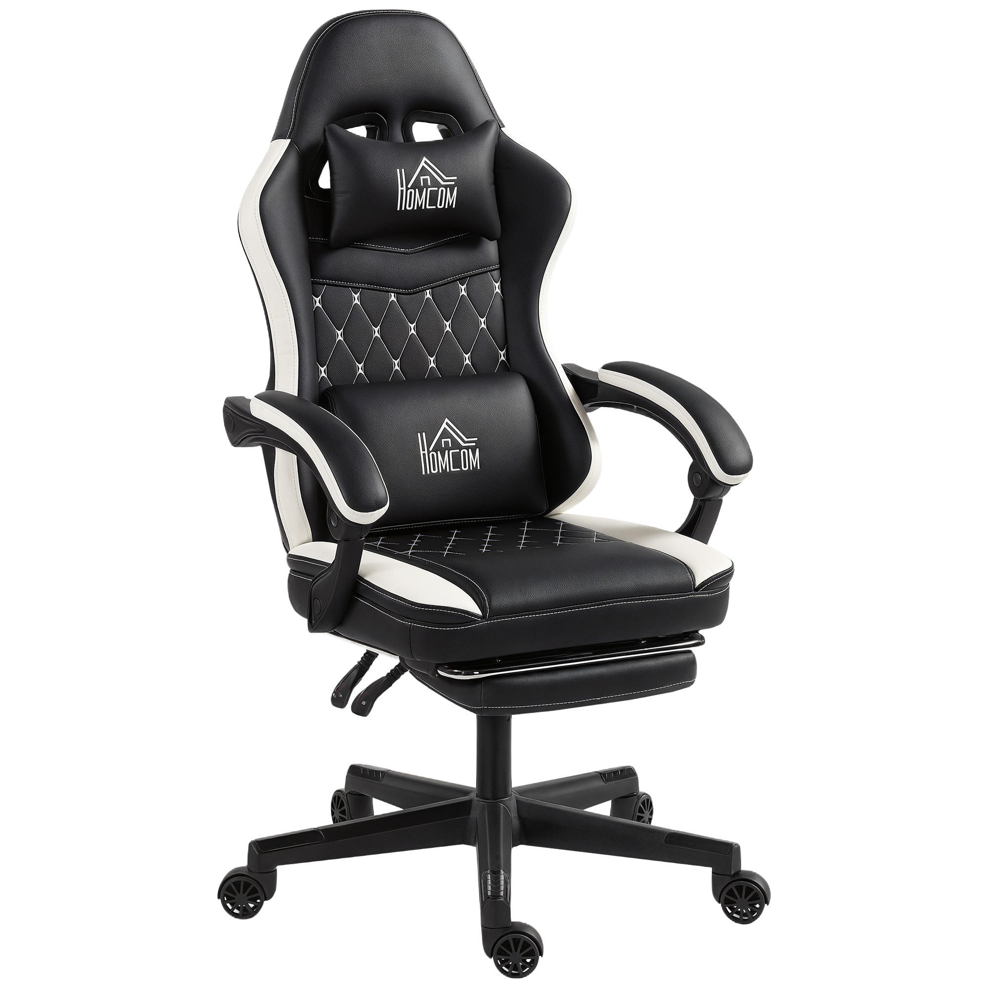 GAMING-STUHL Ergonomisch mit Lendenwirbelstütze, Fußstütze Grün - Schwarz, Kunststoff (64/128/65cm) - HOMCOM