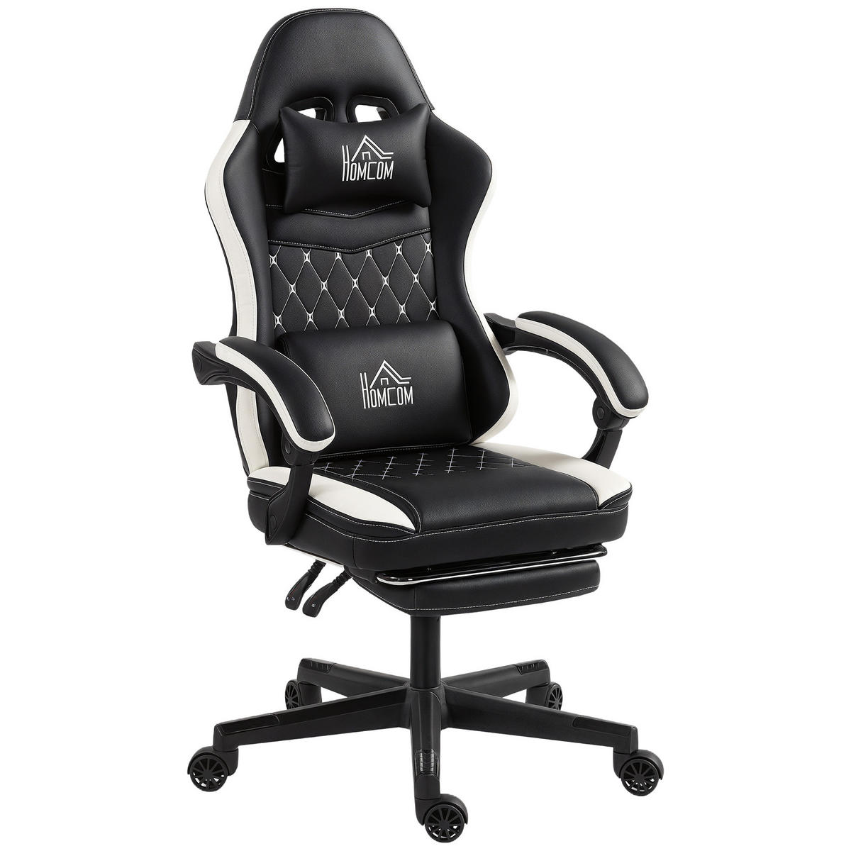 GAMING-STUHL Ergonomisch mit Lendenwirbelstütze, Fußstütze Grün - Schwarz, Kunststoff (64/128/65cm) - HOMCOM