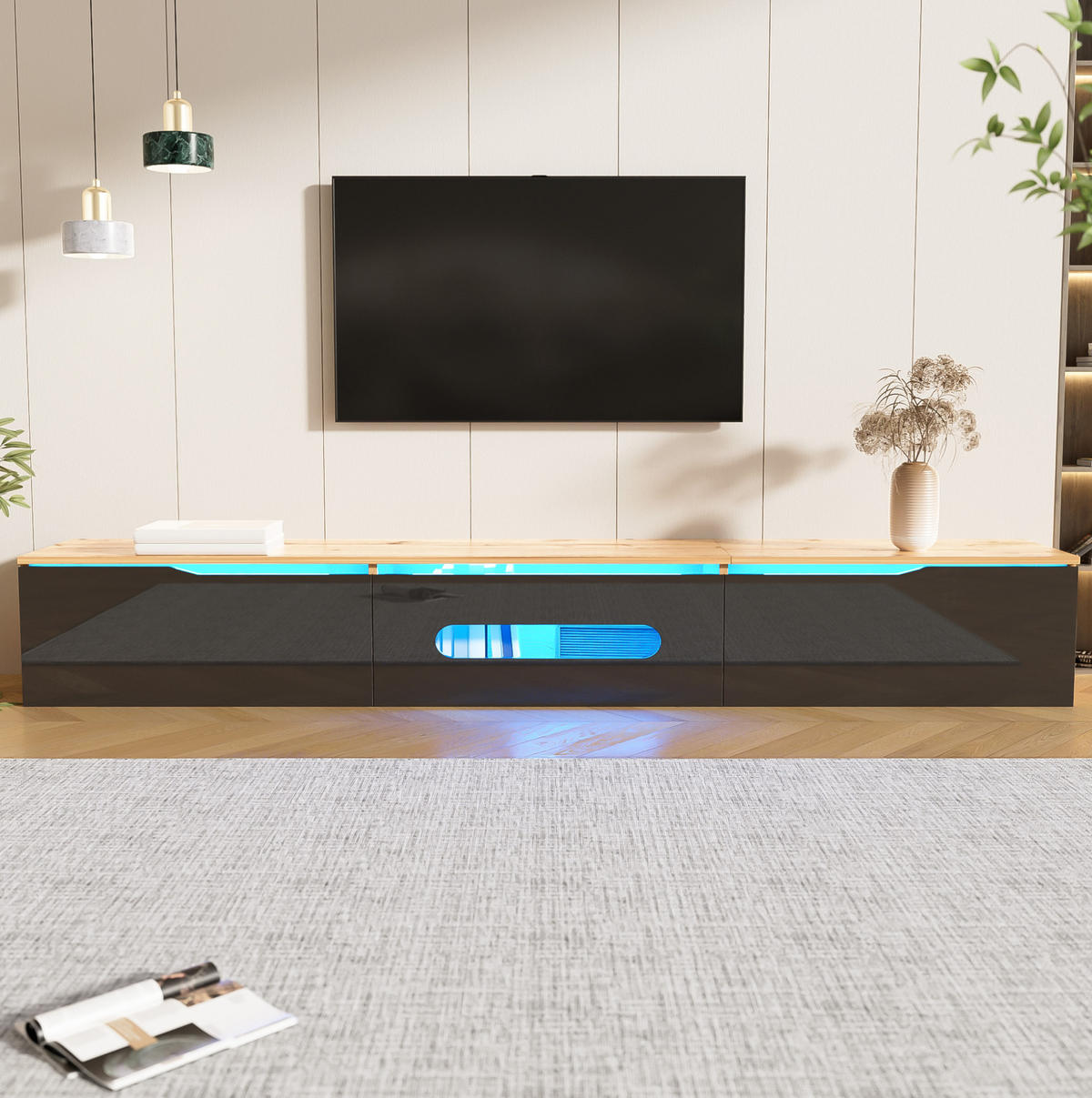 LOWBOARD 180/35/30 cm Schwarz/Holzfarben aus MDF und Spanplatte wandmontierbar - Schwarz, Holzwerkstoff (35/30/180cm) - OKMYHOME