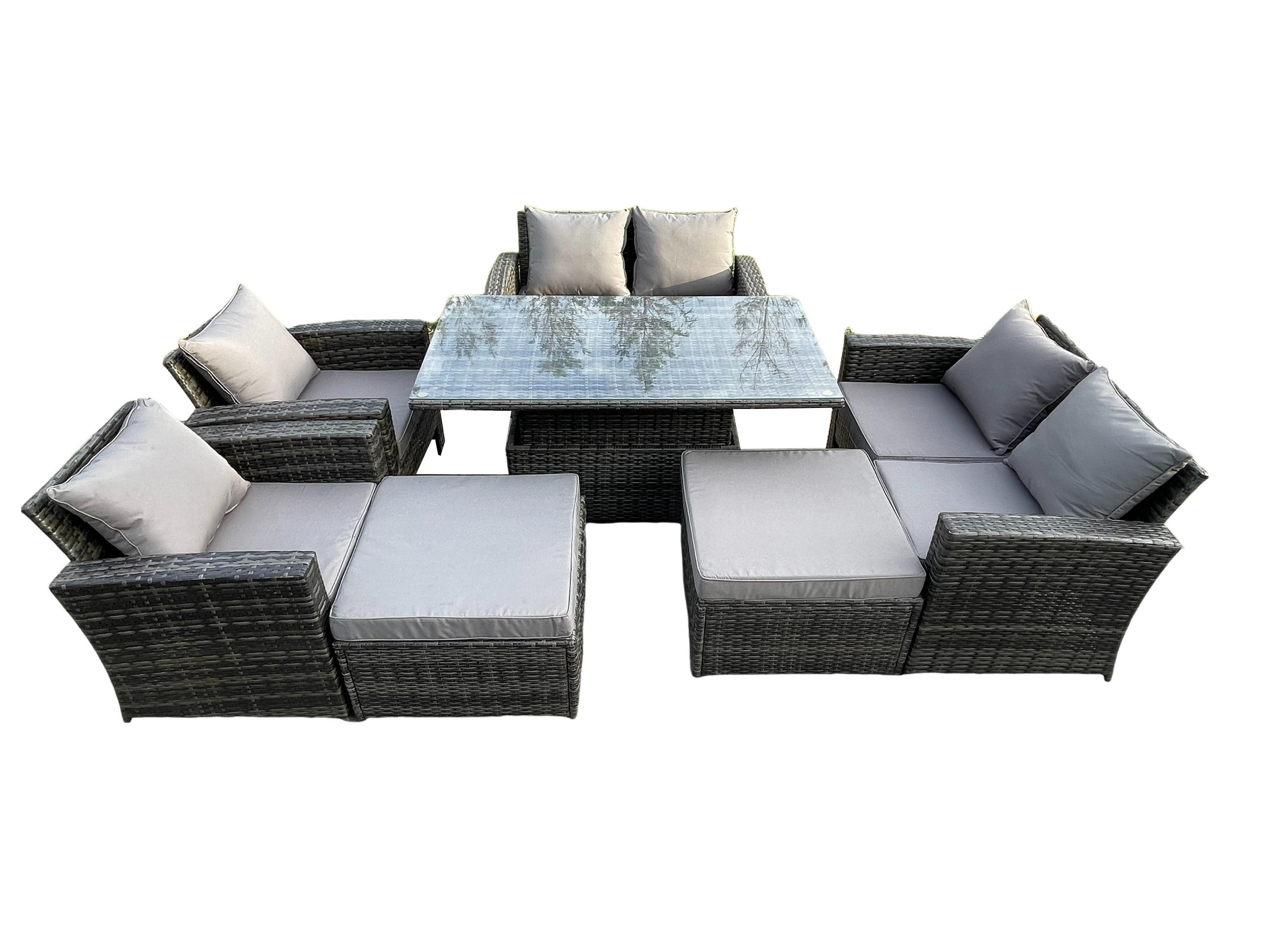 GARTENMÖBEL Set Polyrattan Dunkelgrau 8-Sitzer - Dunkelgrau, Metall - Fimous