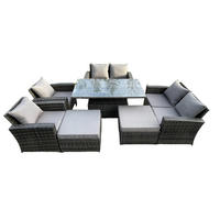 GARTENMÖBEL Set Polyrattan Dunkelgrau 8-Sitzer - Dunkelgrau, Metall - Fimous