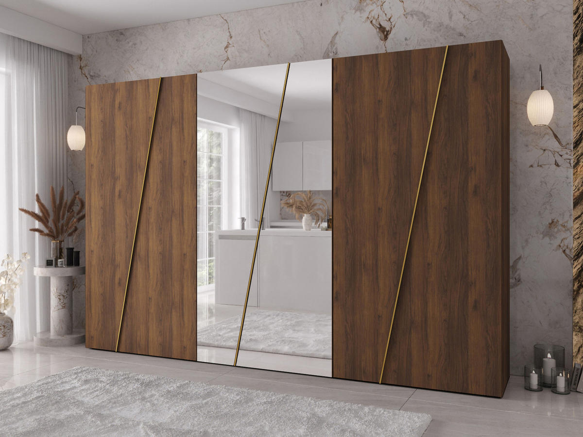 DREHTÜRENSCHRANK Zen 2L 300 cm - Goldfarben/Nussbaumfarben, Holzwerkstoff/Kunststoff (300/202/50cm) - MIRJAN24