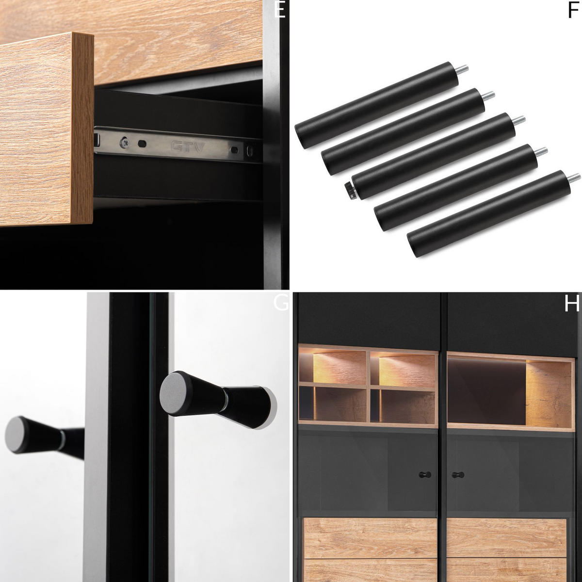 VITRINE LOFTY Kreuz/Außenseiteneinlage, schwarz / Eiche natur - Eichefarben/Multicolor, Holzwerkstoff (102/174/41cm) - KONSIMO®