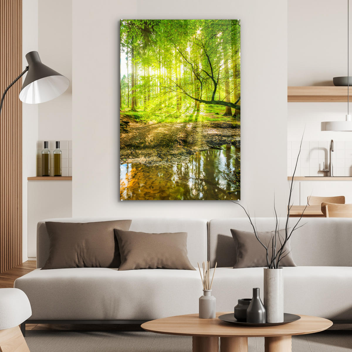 ACRYLGLASBILD Wald - Landschaft - Wasser - Bäume - Sonne - Grün - Natur 60x90 cm - Grün, Glas (60/90cm) - MuchoWow
