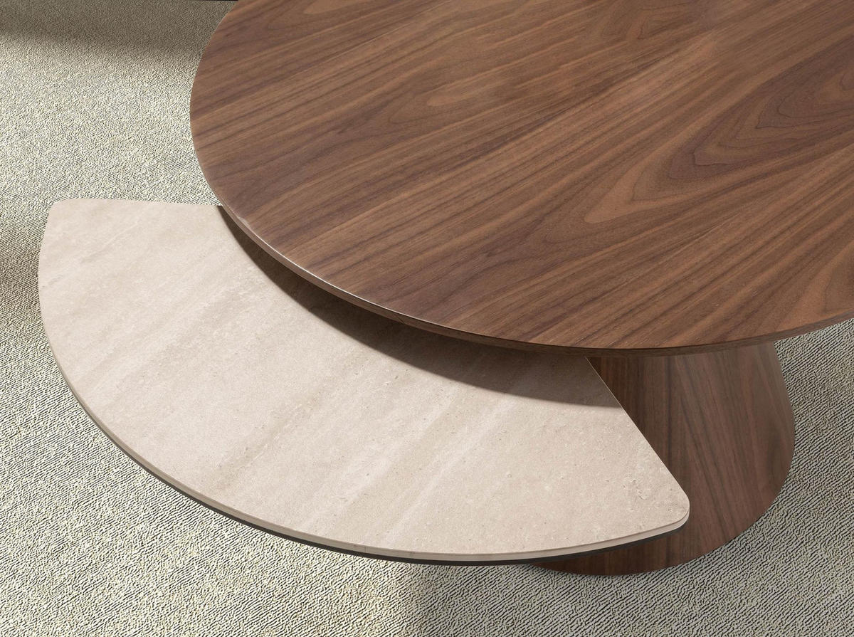 COUCHTISCH Ausziehbarer runder aus Nussbaumholz und Feinsteinzeug Ø80/43 cm - Sandfarben/Titanfarben, Holz/Keramik (80/80/43cm) - ANGEL CERDA