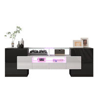 TV-SCHRANK mit LED-Beleuchtung 145 cm Hochglanz Weiß-Beton - Schwarz, Holzwerkstoff (30/51/145cm) - Beauniv
