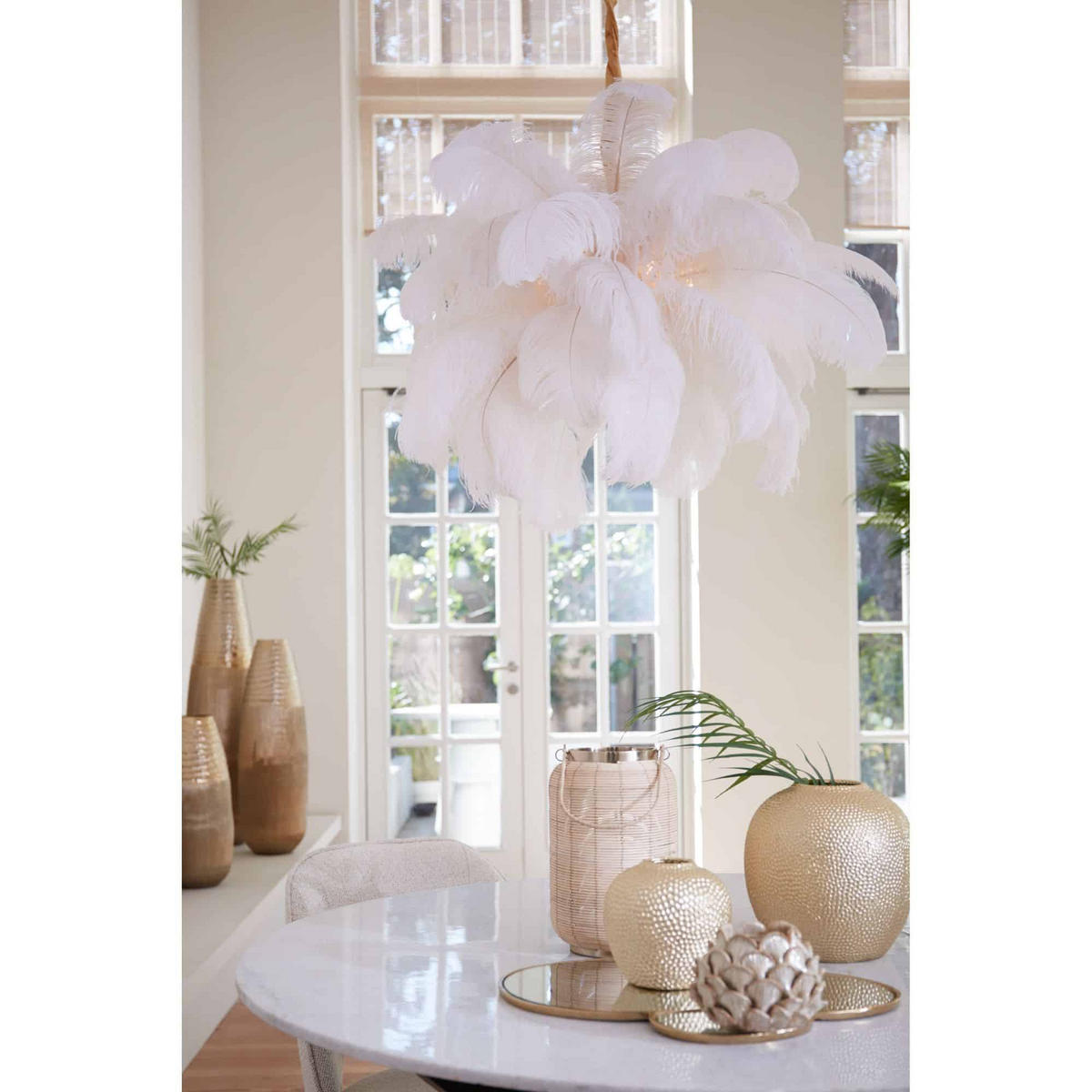 HÄNGELAMPE Feder Weiß Ø80/80 cm - Weiß, Metall (80/80/80cm) - Light & Living